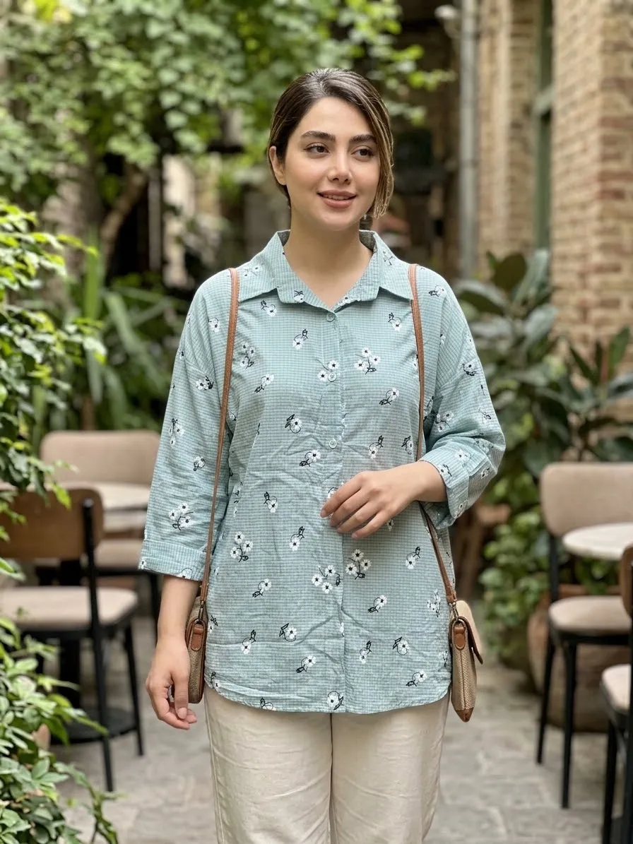 شومیز زنانه گلدار | شومیز گلدار دخترانه مدل جدی — تصویر ۲