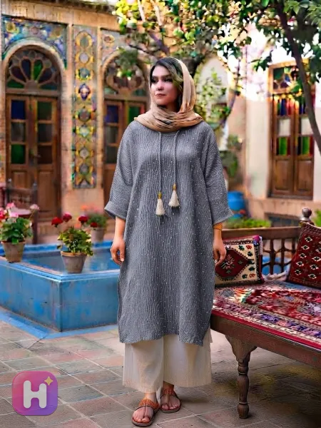 تونیک سنتی منگوله‌دار زنانه مدل ترمه — تصویر ۲