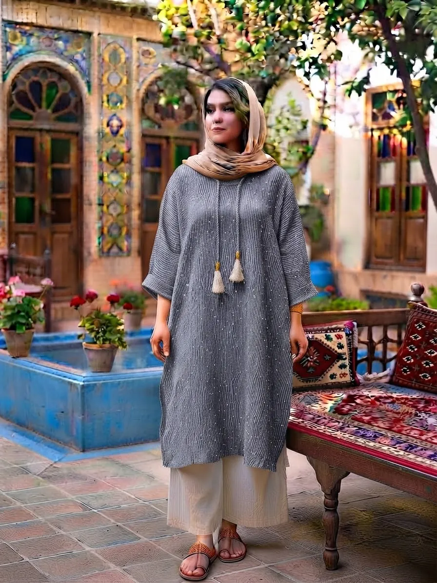 تونیک سنتی منگولهدار زنانه مدل ترمه — تصویر ۲