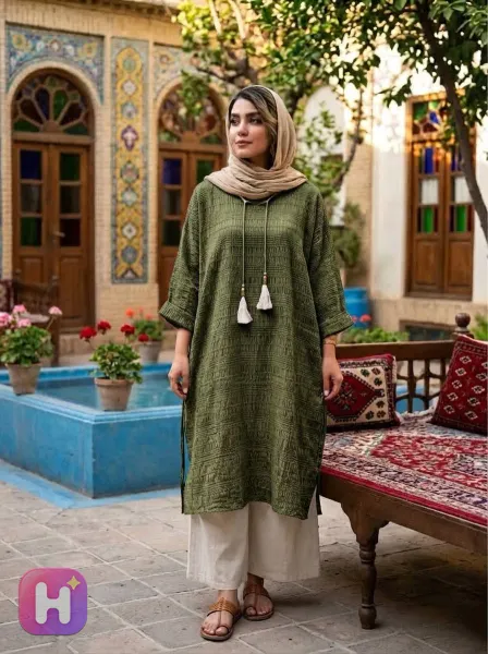 تونیک سنتی منگوله‌دار زنانه مدل ترمه — تصویر ۴
