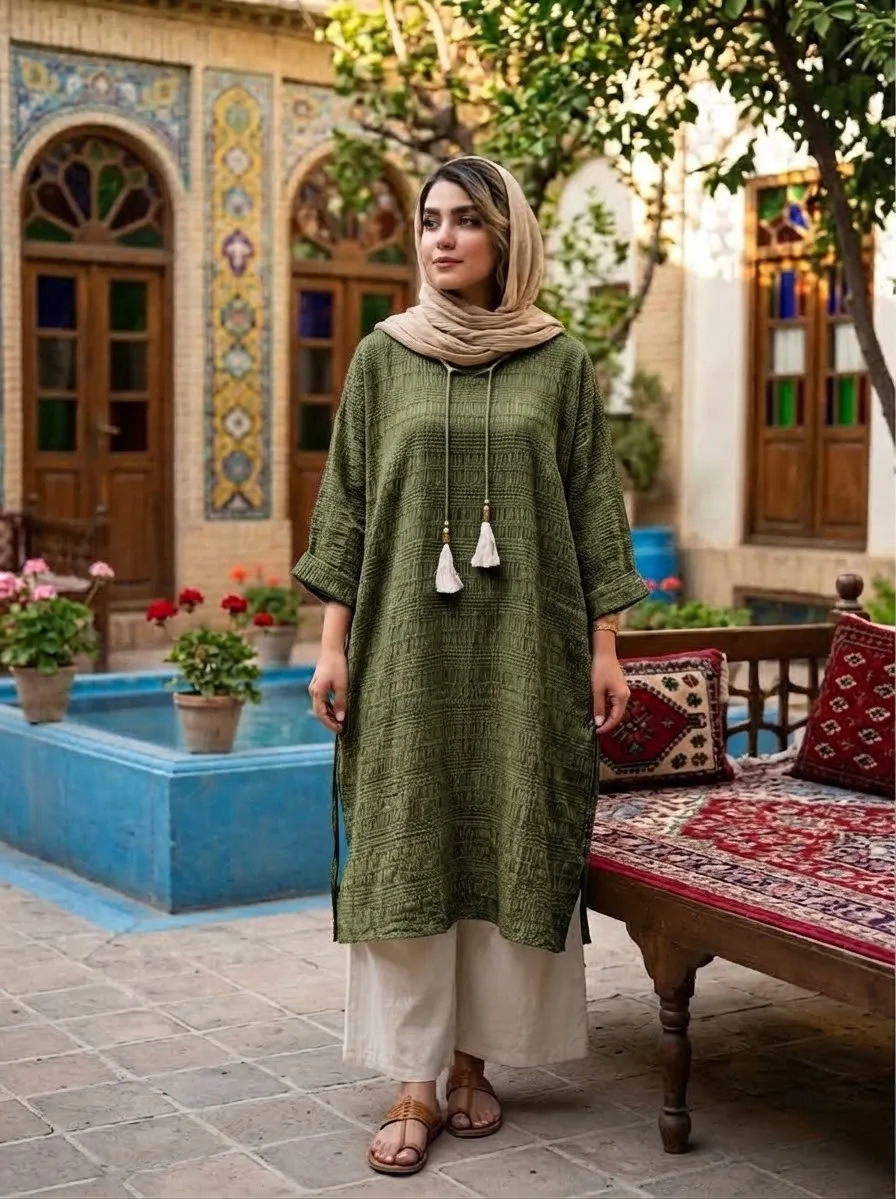 تونیک سنتی منگولهدار زنانه مدل ترمه — تصویر ۴