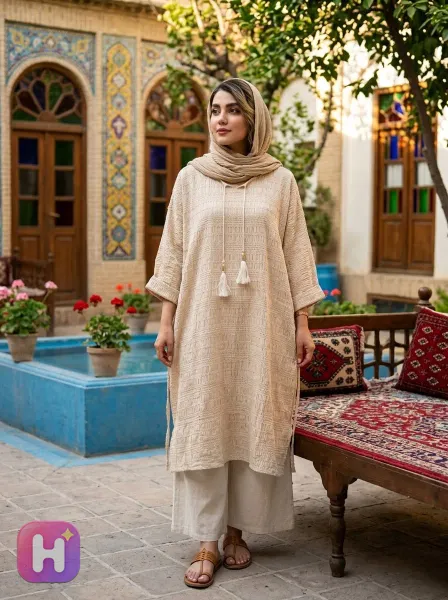تونیک سنتی منگوله‌دار زنانه مدل ترمه — تصویر ۵